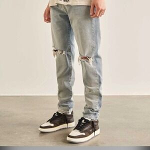 NEW Represent Mens Baggy Destroyer Denim Worn Blue Jeans Size 32